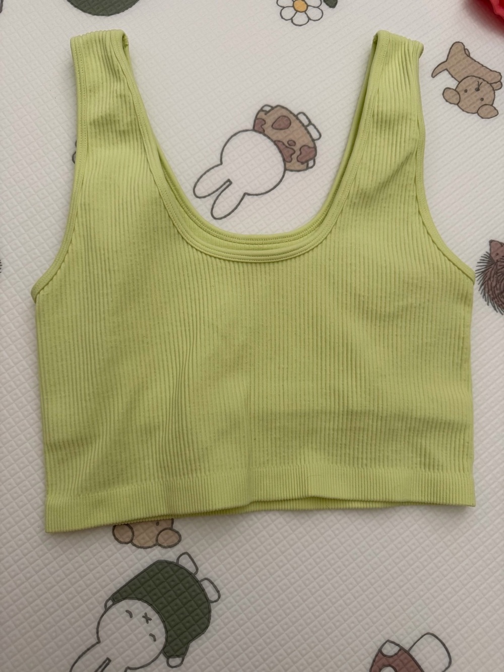Forever 21 Lime Green Ribbed Scoop Crop Tank-Small
